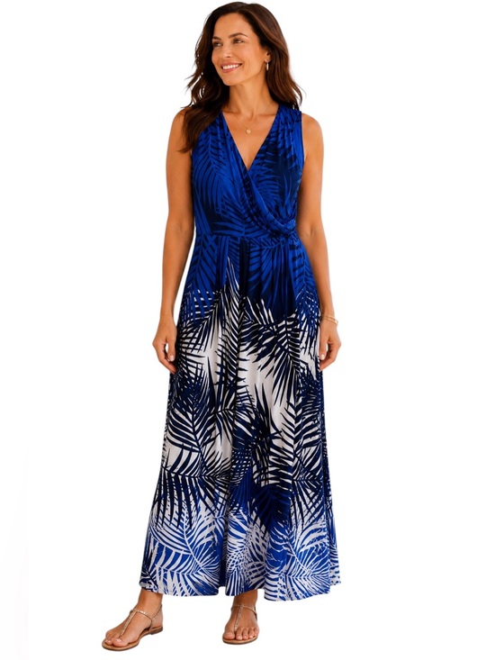 Liz Claiborne Dresses & Skirts - Liz Claiborne Maxi Dress Tropical Palm Print Size M Sleeveless Coastal Resort